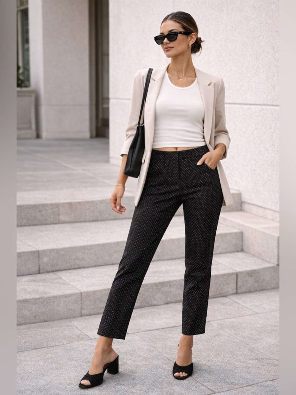 Jules & Leopold Black Polka Dot Cropped Slim Pants